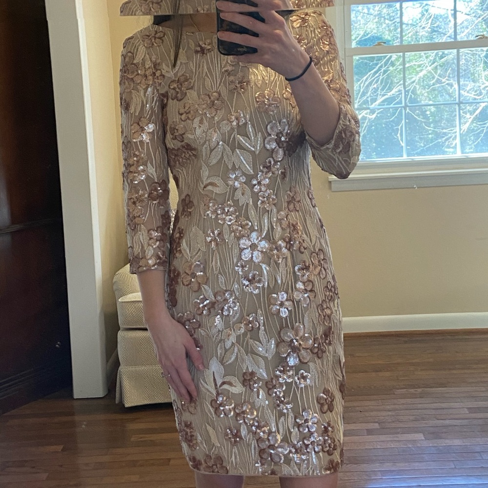 Aidan Mattox tan sequined dress